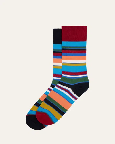 Paul Smith Men's Joao Odd Stripe Crew Socks In Burgundy