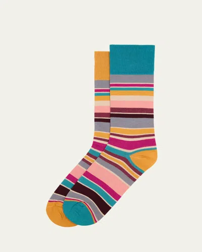 Paul Smith Men's Joao Odd Stripe Crew Socks In Yellow