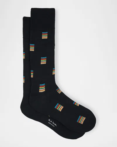 Paul Smith Men's Jonas Signature Stripe Block Crew Socks In Black