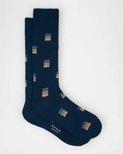 Paul Smith Men's Jonas Signature Stripe Block Crew Socks In Blue