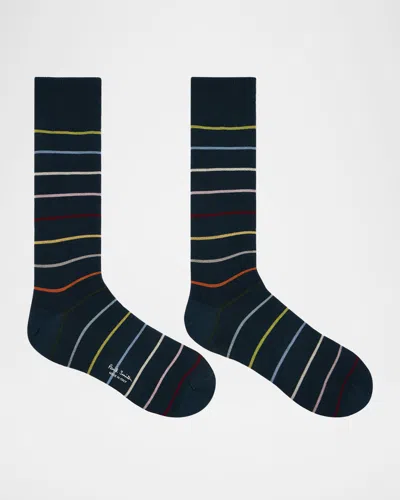 Paul Smith Men's Keith Thin Signature Stripe Crew Socks