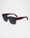 Paul Smith Men's Kenley Acetate Square Sunglasses In Burgundy/nude