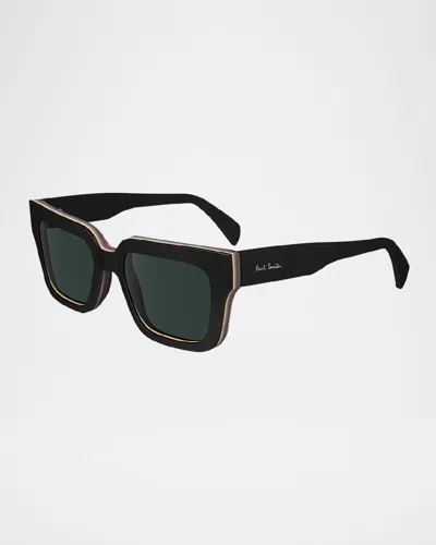 Paul Smith Men's Kenton Acetate Rectangle Sunglasses In Black Multistripes