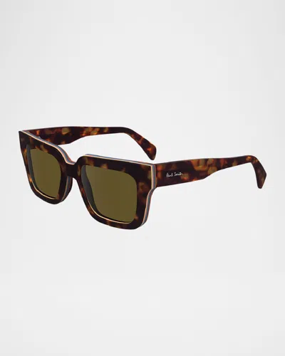 Paul Smith Men's Kenton Acetate Rectangle Sunglasses In Havana Multistripes