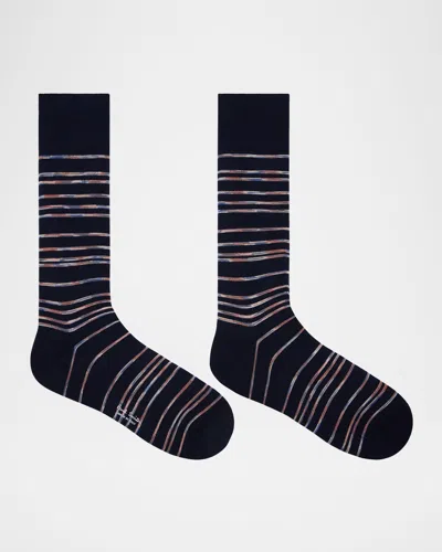 Paul Smith Men's Kew Multicolor Pinstripe Crew Socks In Black