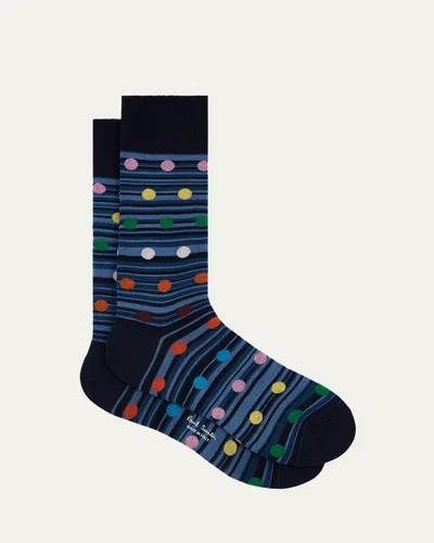 Paul Smith Men's Kinsley Polka Dot Overlay Signature Stripe Crew Socks