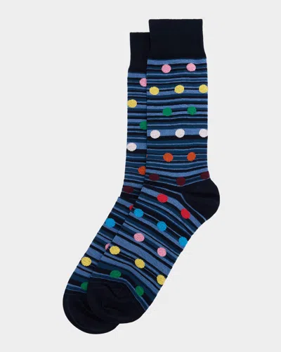 Paul Smith Men's Kinsley Polka Dot Overlay Signature Stripe Crew Socks