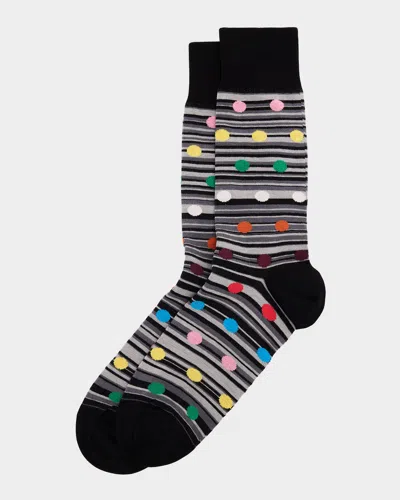 Paul Smith Men's Kinsley Polka Dot Overlay Signature Stripe Crew Socks