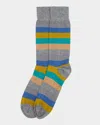 Paul Smith Men's Kit Color-block Stripe Crew Socks In Gray