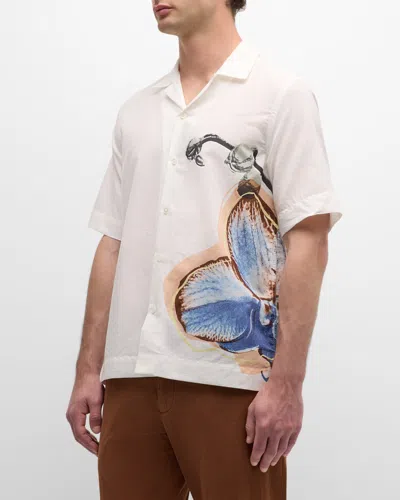 Paul Smith Men's Linen-cotton Pop Art Orchid-print Camp Shirt In White Floral