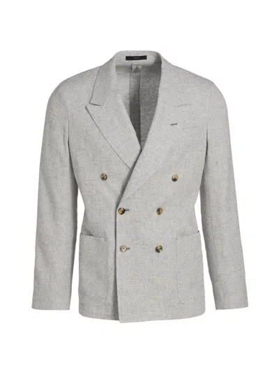 Paul Smith Men's Linen-silk-wool Double-breasted Blazer In Gray