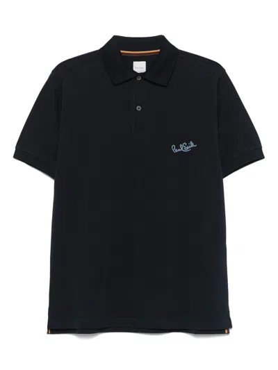 Paul Smith Men Logo Cotton Polo Shirt In Blue