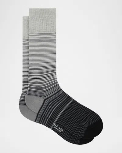 Paul Smith Men's Marcel Ombre Thin Stripe Cotton Crew Socks In Gray