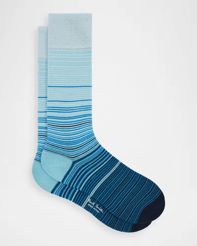 PAUL SMITH MEN'S MARCEL OMBRE THIN STRIPE COTTON CREW SOCKS