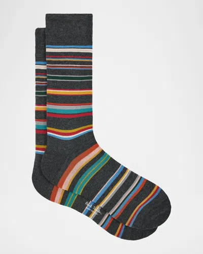 Paul Smith Men's Martin Signature Stripe Cotton Crew Socks In Black