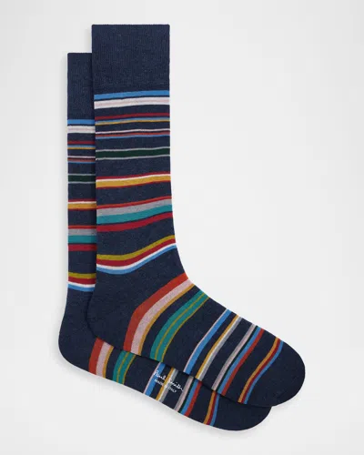 Paul Smith Men's Martin Signature Stripe Cotton Crew Socks In Blue