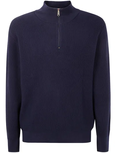 Paul Smith Half-zip Fine-knit Jumper In Blue