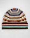 Paul Smith Men's Merino Wool Signature Stripe Beanie Hat In Multi