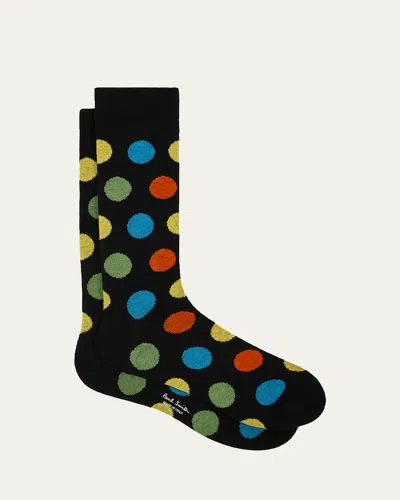 Paul Smith Men's Mike Large Polka Dot Cotton Crew Socks In Black