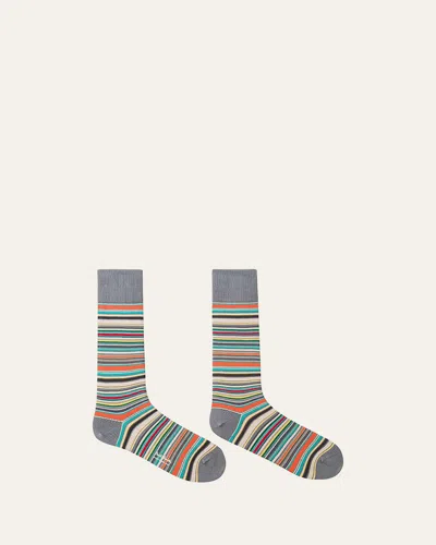 Paul Smith Striped Ribbed Cotton-blend Socks In Gray