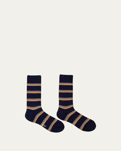 Paul Smith Men's Multiblock Ribbed Crew Socks In Blue
