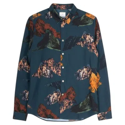 Pre-owned Paul Smith Men's Multicolored Stone-motif Cotton Shirt Size L, Italy In Black