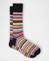 PAUL SMITH MEN'S OPENWORK STRIPE ARGYLE-OVERLAY CREW SOCKS