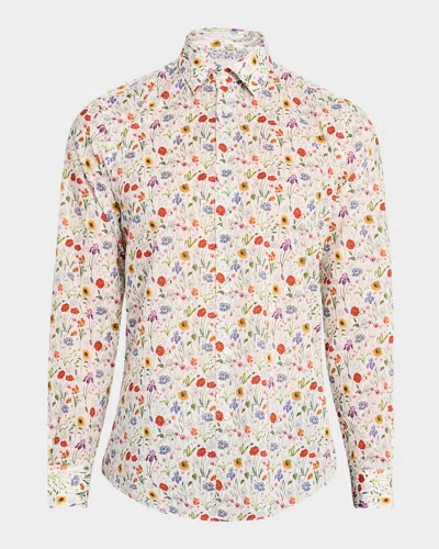 Paul Smith Men's Organic Cotton Floral Sport Shirt In White Multi