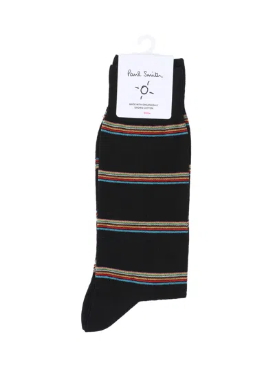 Paul Smith Men's Organic Cotton Stripe Crew Socks In Black