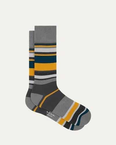 Paul Smith Men's Ozzy Multi-stripe Crew Socks In Gray