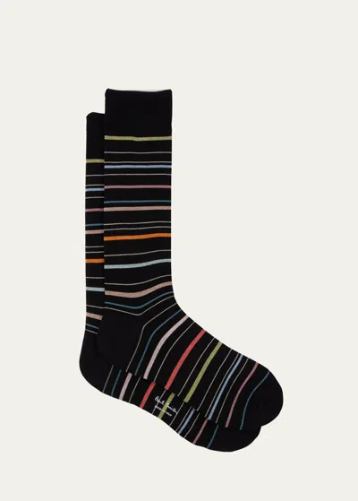 Paul Smith Men's Pencil Stripe Crew Socks In Black