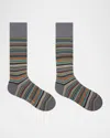 Paul Smith Men's Pique Signature Stripe Crew Socks In Gray