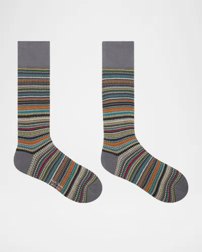 Paul Smith Men's Pique Signature Stripe Crew Socks In Gray