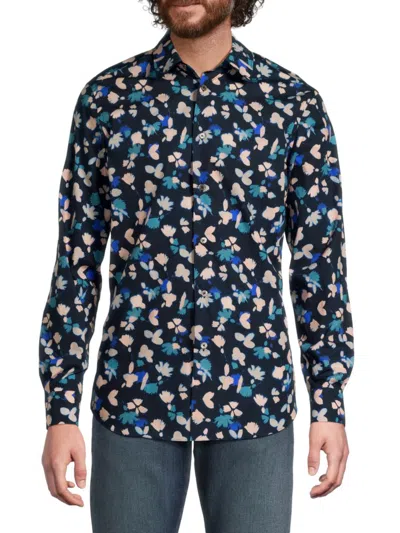 Paul Smith Men's Printed Cotton Regular Fit Shirt In Blue