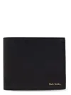Paul Smith Black Leather Wallet With Signature Stripe Pattern In Black