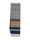 Paul Smith Color Block Striped Scarf With Fringed Ends In Gray