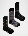 Paul Smith Men's Seasonal Multi-pattern 3-pack Crew Socks In Black