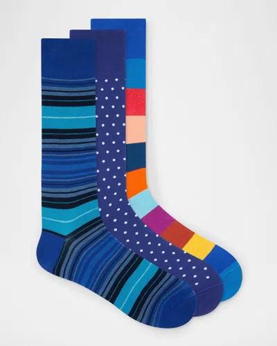Paul Smith Men's Seasonal Stripe-dot-stripe 3-pack Crew Socks In Multi