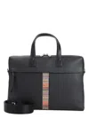 Paul Smith Rectangular Leather Briefcase With Multicolored Stripe Detail In Black