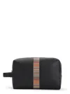 Paul Smith 'sgnature Stripe' Leather Wash Bag In Black