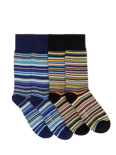 Paul Smith Men's Signature Stripe Cotton Socks Set Of 2 In Multicolour