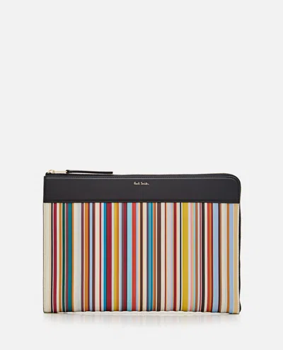 Paul Smith Men Signature Stripe' Document Case In Black