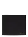 Paul Smith Black Leather Wallet With Signature Stripe Pattern In Black
