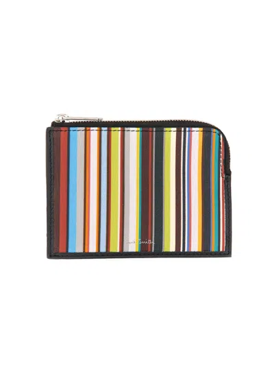 Paul Smith Men Signature Stripe Zipper Wallet In Multicolor