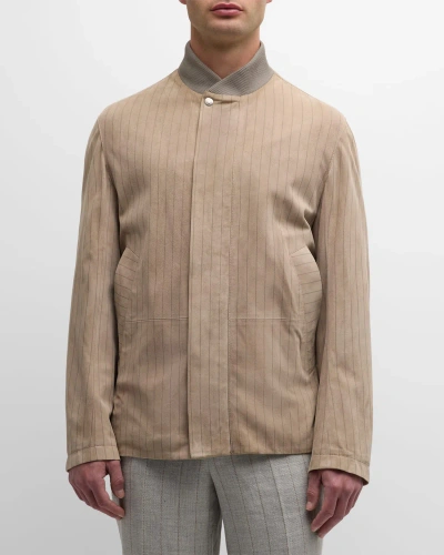 Paul Smith Men's Stripe Suede Blouson Jacket In Light Beige