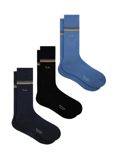 Paul Smith Men's Striped Cuff Logo Crew Socks 3-pack In Multi