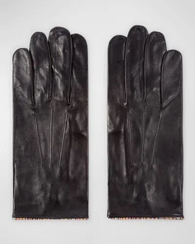 Paul Smith Black Leather Gloves With 'signature Stripe' Piping