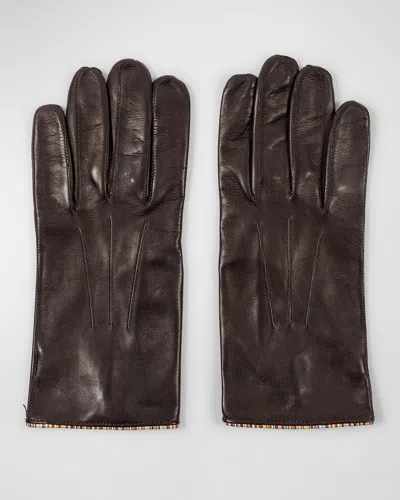 Paul Smith Men's Striped-piping Leather Gloves In Brown