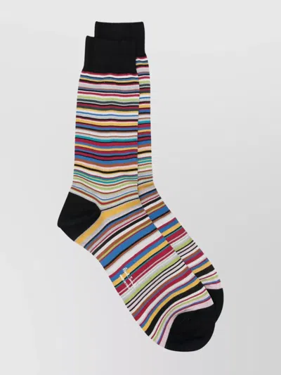 Paul Smith Men Striped Silk Socks In Black