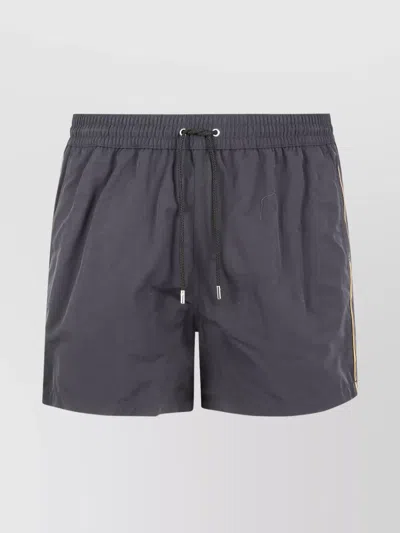 PAUL SMITH MEN'S STRIPED SWIM SHORTS WITH FUNCTIONAL POCKETS